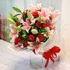 Μπουκέτο με Κόκκινα Τριαντάφυλλα και Ροζ Λίλιουμ
