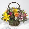 Basket with Seasonal Flowers in Tropical Shades