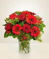 Μπουκέτο με Τριαντάφυλλα & Ζέρμπερες σε Φλογερό Κόκκινο
