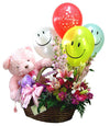Flower Basket with Balloons & Teddy Bear