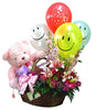 Flower Basket with Balloons & Teddy Bear