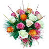 Bouquet of 18 roses in white, pink and orange shades to impress the recipients.