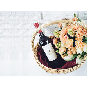 Gift Basket with Flowers and Wine