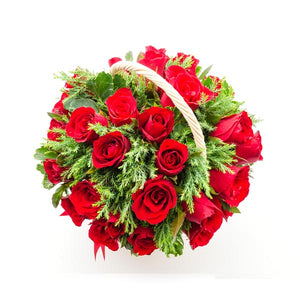 Basket with 20 Red Roses