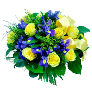 bouquet in yellow and blue shades